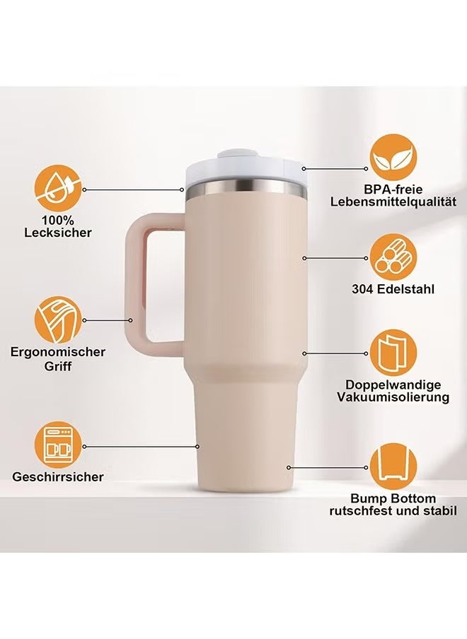 40oz Thermal Mug with Straw, Double-Walled Vacuum Insulated Car Mug, Travel Mug With Handle And Straw, For Iced Coffee, Hot or Cold Tea and Beverage