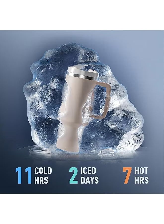 40oz Thermal Mug with Straw, Double-Walled Vacuum Insulated Car Mug, Travel Mug With Handle And Straw, For Iced Coffee, Hot or Cold Tea and Beverage