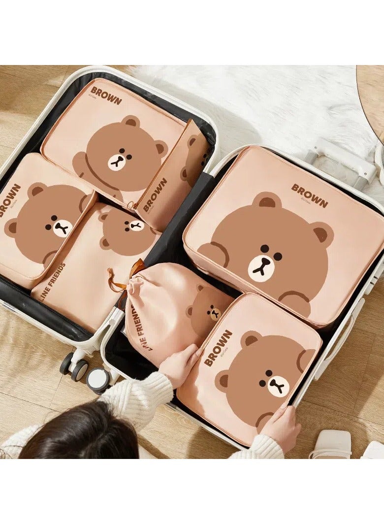 عام دب بني من سبع قطع من أكياس التخزين، والملابس المقاومة للماء والرطوبة، والملابس الداخلية، والملابس الداخلية، وحقائب تخزين الأمتعة، والملابس والأحذية، وحقائب تخزين السفر - Image 1