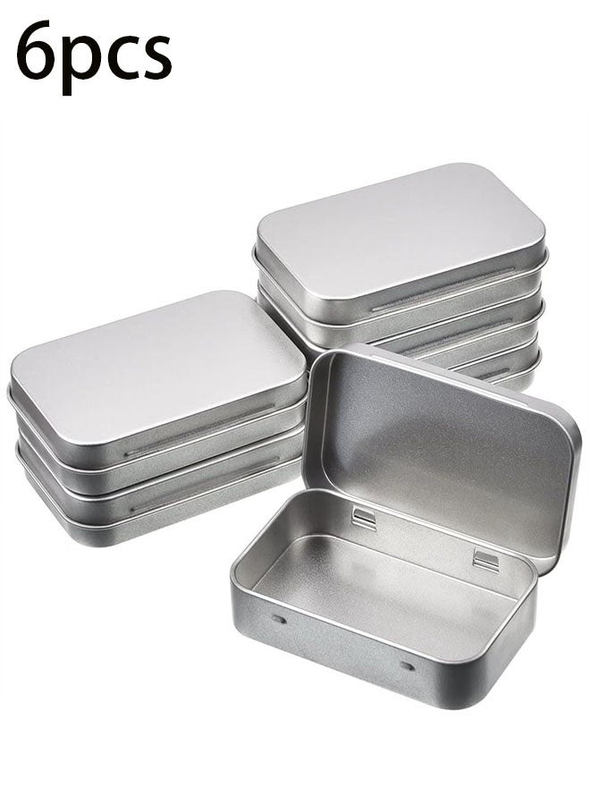 إيليلي مجموعة من 6 علب معدنية مستطيلة الشكل، مقاس 3.75 × 2.45 × 0.8 بوصة، صندوق معدني صغير، مجموعة تخزين صغيرة، حاويات محمولة بمفصلات لتخزين سماعات الأذن وكابلات الشحن والبطاقات ومنظم المنزل - Image 1