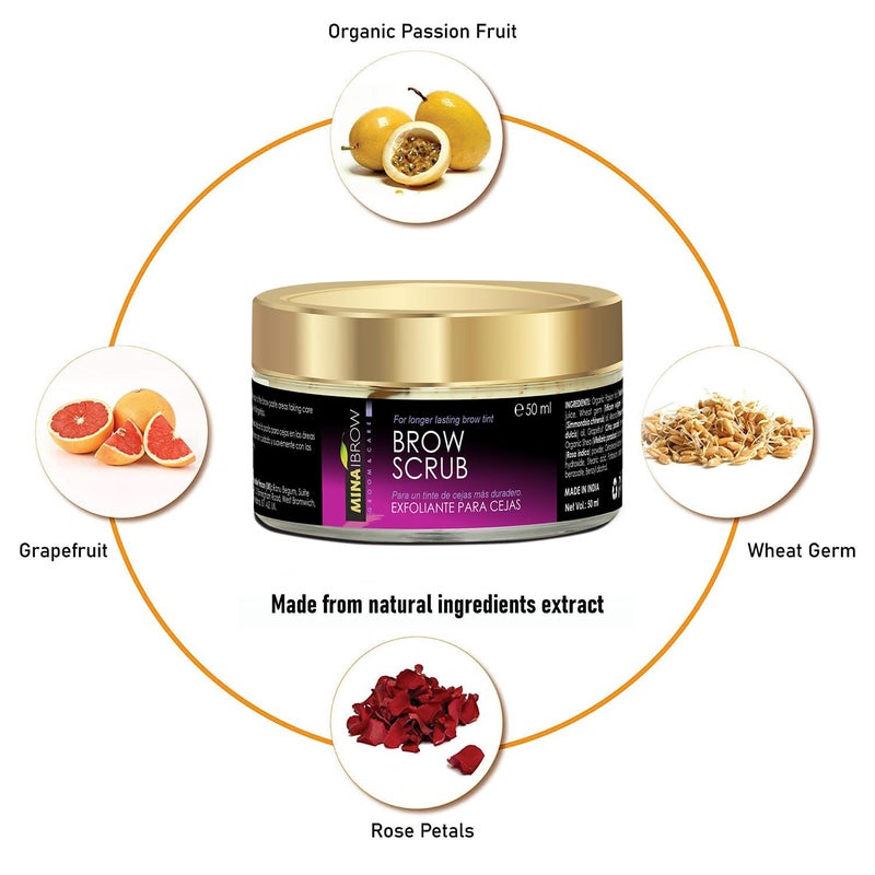 MinaiBrow MINA Brow Scrub | For Long-Lasting Henna Or Tint | Natural Extracts Gently Exfoliate The Skin | Prepare The Area For Henna Or Tint 50ml | Organic Brow Scrubber for Tinting Process - Image 3