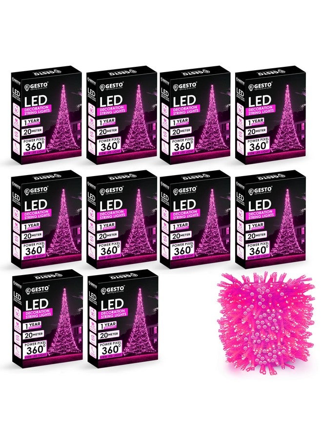 Gesto أضواء LED الوردية من جستو للتزيين - أضواء خيطية لتزيين المنزل، أضواء خرافية | أضواء تزيين عيد الميلاد، عيد الديوالي للشرفة | أضواء بكسل بسلك نحاسي (20 متر | عبوة من 10) - Image 1