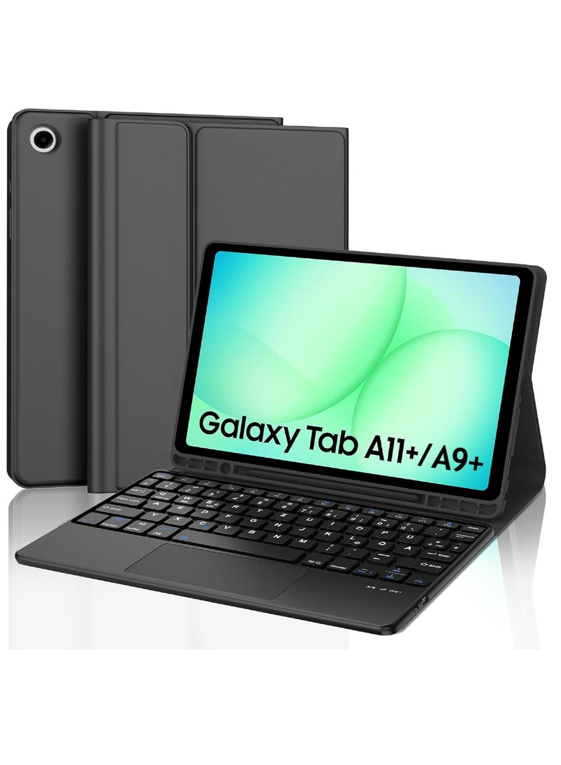 تي دبليو إي جي جي أو أن جراب لوحة مفاتيح مع لوحة لمس لجهاز سامسونج تاب A11 بلس و A9 بلس 11 بوصة، وحامل قلم مدمج، لون أسود - Image 1