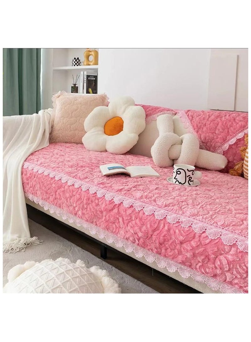 Comfy Lace Soft And Premium Quality Sofa Topper/Cover Pink 210X 90Cm - Image 2