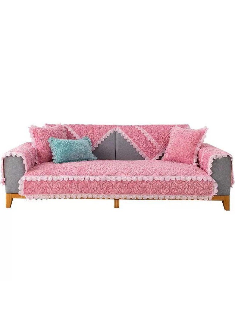 Comfy Lace Soft And Premium Quality Sofa Topper/Cover Pink 210X 90Cm - Image 3