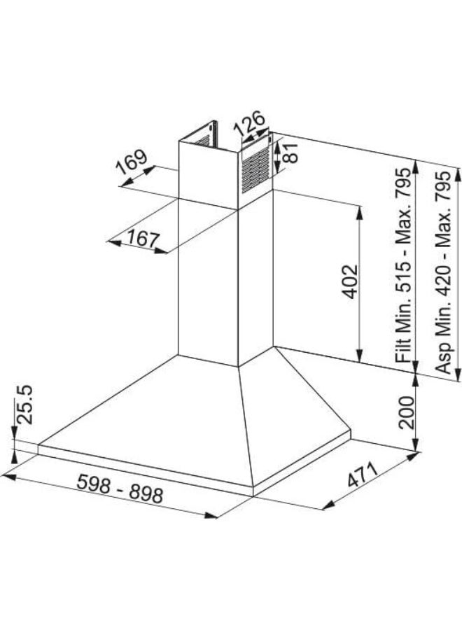 فرانك شفاط فرانكي هرمي بلت إن، 60 سم، ستانلس ستيل، 460 م³/ساعة ، FJO 624 XS - Image 3