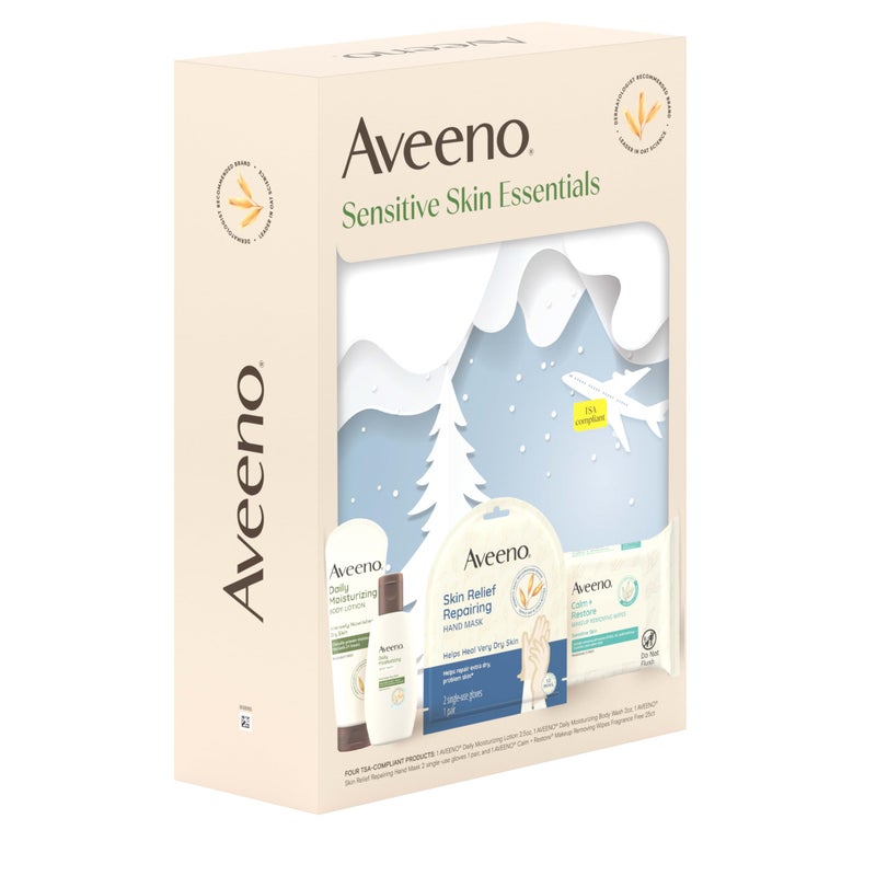 Aveeno Sensitive Skin Essentials Gift Set with Daily Moisturizing Lotion, Daily Moisturizing Body Wash, Calm + Restore Makeup Removing Wipes, & Skin Relief Repairing Hand Mask, 4 items - Image 5