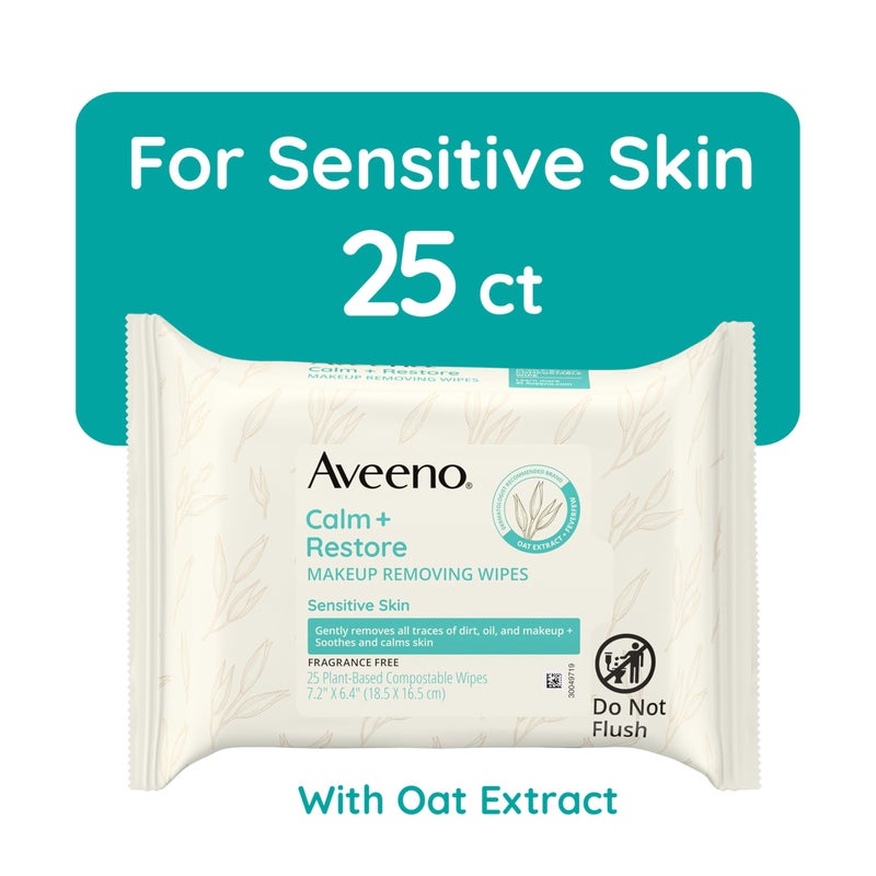 Aveeno Sensitive Skin Essentials Gift Set with Daily Moisturizing Lotion, Daily Moisturizing Body Wash, Calm + Restore Makeup Removing Wipes, & Skin Relief Repairing Hand Mask, 4 items - Image 3