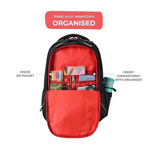 Gear Fiction 1 Backpack 17"/29L Medium Water Resistant School Bag/Casual Backpack/Daypack/Kids Bag for Boys/Girls (Black-Red) - Image 5