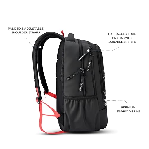 Gear Fiction 1 Backpack 17"/29L Medium Water Resistant School Bag/Casual Backpack/Daypack/Kids Bag for Boys/Girls (Black-Red) - Image 3