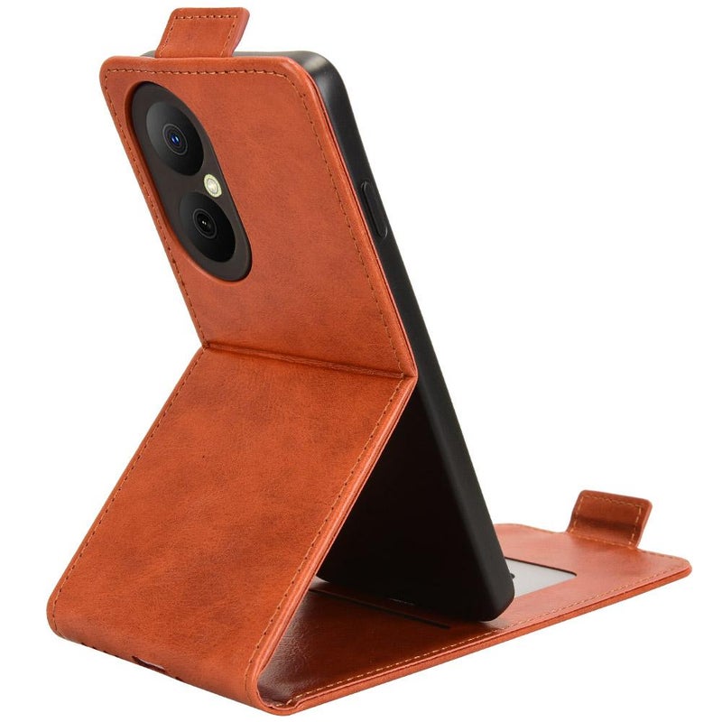 إيروريكس جراب هاتف جلدي مغناطيسي عمودي قابل للطي لهاتف Huawei nova Y73 / Enjoy 80 مع مشبك (بني) - Image 3