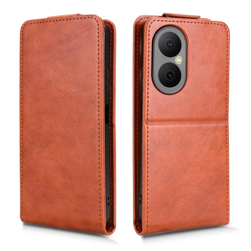 إيروريكس جراب هاتف جلدي مغناطيسي عمودي قابل للطي لهاتف Huawei nova Y73 / Enjoy 80 مع مشبك (بني) - Image 1