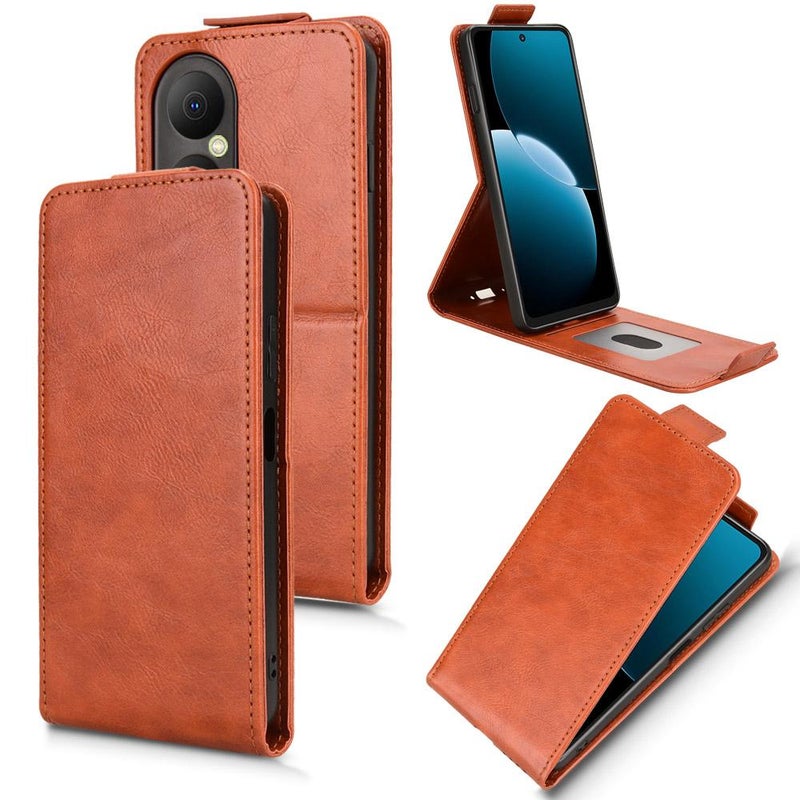 إيروريكس جراب هاتف جلدي مغناطيسي عمودي قابل للطي لهاتف Huawei nova Y73 / Enjoy 80 مع مشبك (بني) - Image 4