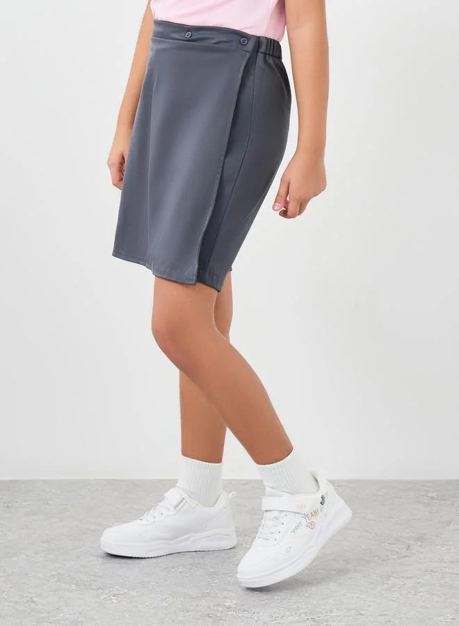 Styli Styli Girls Grey Plain Skorts with Button Detail