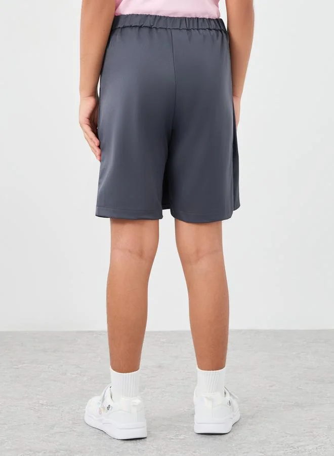 Styli Styli Girls School Uniform Grey Plain Skorts with Button Detail