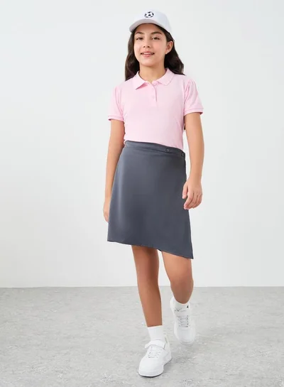 Styli Girls School Uniform Grey Plain Skorts with Button Detail