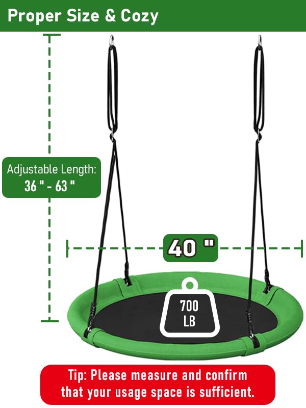Ansionsol 40 Inch Diameter Saucer Tree Swing Set for Kids Adults Adjustable Flying Swing Seat for Backyard or Outdoor Playground Green Black - Image 5