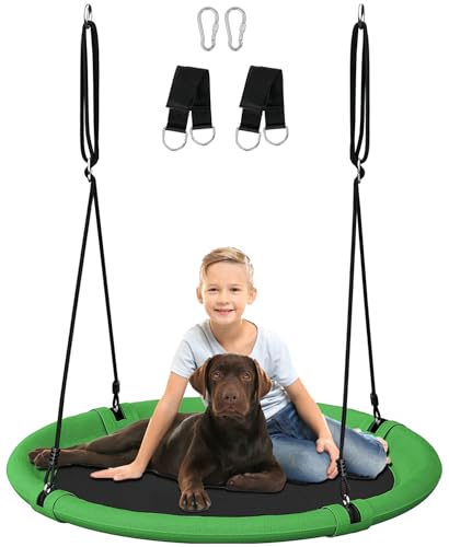 Ansionsol 40 Inch Diameter Saucer Tree Swing Set for Kids Adults Adjustable Flying Swing Seat for Backyard or Outdoor Playground Green Black - Image 1
