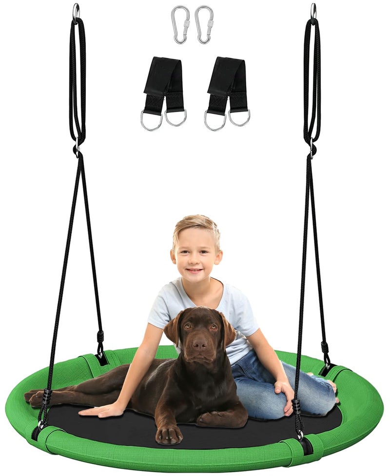 Ansionsol 40 Inch Diameter Saucer Tree Swing Set for Kids Adults Adjustable Flying Swing Seat for Backyard or Outdoor Playground Green Black - Image 2