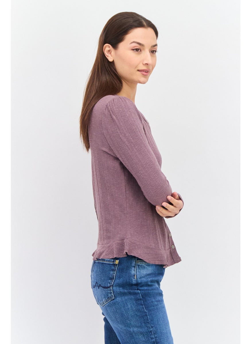 Women Round Neck Long Sleeve Ribbed Top, Mauve - pzsku/ZCEB3149BA9D719649954Z/45/_/1737642682/1c659166-d4b0-4556-b35b-4a1c1090f36c