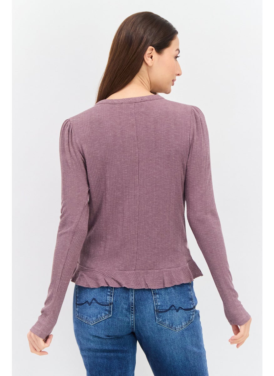 Women Round Neck Long Sleeve Ribbed Top, Mauve - pzsku/ZCEB3149BA9D719649954Z/45/_/1737642938/23d50870-faad-45ef-b4b9-fe38170a2f3a