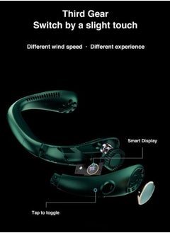 واي آند دي DMG Portable Neck Fan, Free-to-Leafless 3000 mAH Battery Power Supply can Wearable Personal Fans, Leaves, Charging, Headset Design, USB Stagnation 3 gear Speed-Dark Green Color  - Image 2