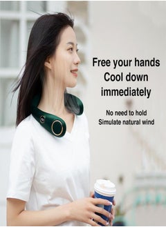 واي آند دي DMG Portable Neck Fan, Free-to-Leafless 3000 mAH Battery Power Supply can Wearable Personal Fans, Leaves, Charging, Headset Design, USB Stagnation 3 gear Speed-Dark Green Color  - Image 3