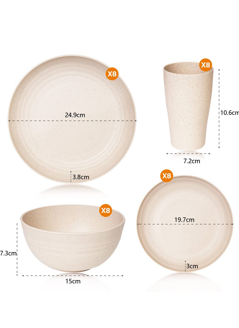 XiuWoo 32 pcs Wheat Straw Dinnerware Sets, Dishwasher Microwave Safe Dinnerware, Eco Friendly Non Breakable Dinnerware Sets, RV Outdoor Camping,Beige, Service for 8  - Image 2