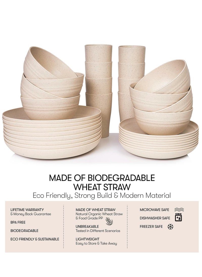 XiuWoo 32 pcs Wheat Straw Dinnerware Sets, Dishwasher Microwave Safe Dinnerware, Eco Friendly Non Breakable Dinnerware Sets, RV Outdoor Camping,Beige, Service for 8  - Image 3
