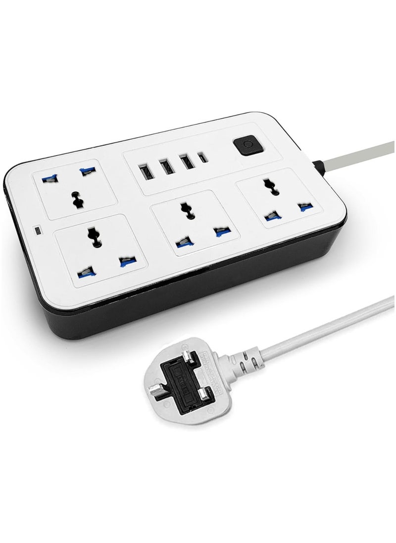 ترينفي سلك تمديد عالمي 9 في 1 - شريط طاقة رباعي الاتجاهات مع 3 فتحات USB ومنفذ شحن سريع PD من النوع C - سلك تمديد بطول 2 متر مع 4 مقابس طاقة للمنزل والمكتب والإلكترونيات، شريط طاقة مع باب أمان للأطفال وحماية للأطفال، شريحة ذكية بالداخل ومفتاح تحميل زائد المزيد من وظائف السلامة (قد يختلف اللون المتوفر باللونين الأبيض والأسود) (قد يختلف اللون المتوفر باللونين الأبيض والأسود)  - Image 1