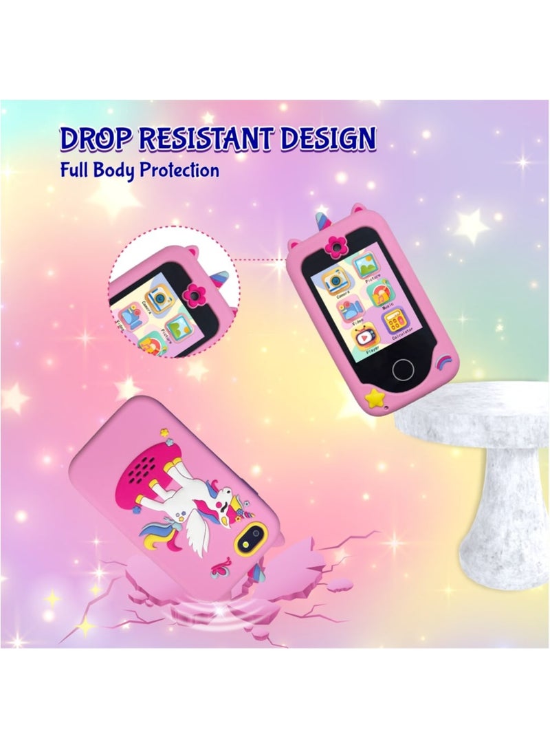 ESSEN - Kids Smart Phone Toys for Girls Ages 3-8 Toddler Play Travel Toys with Dual Camera Educational Learning Games Puzzles MP3 Music Player Birthday Gifts for Kids Girls 3 4 5 6 7 8 Year Old - Image 1