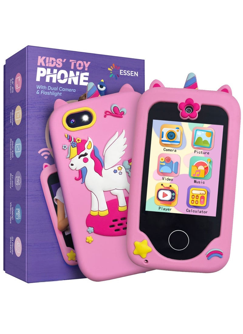 ESSEN - Kids Smart Phone Toys for Girls Ages 3-8 Toddler Play Travel Toys with Dual Camera Educational Learning Games Puzzles MP3 Music Player Birthday Gifts for Kids Girls 3 4 5 6 7 8 Year Old - Image 1