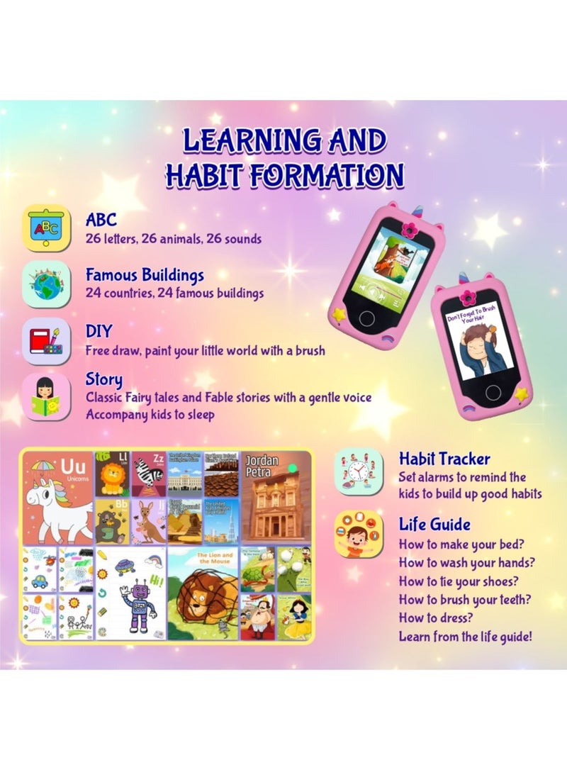 ESSEN - Kids Smart Phone Toys for Girls Ages 3-8 Toddler Play Travel Toys with Dual Camera Educational Learning Games Puzzles MP3 Music Player Birthday Gifts for Kids Girls 3 4 5 6 7 8 Year Old - Image 1