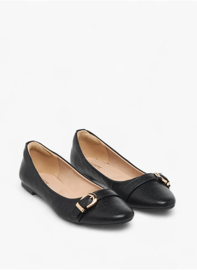 سيليست Women's Textured Slip-On Ballerina Shoes with Buckle Accent