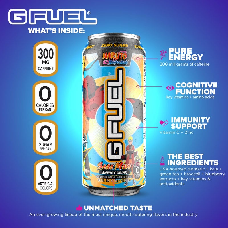 G Fuel Energy Drink, Pomelo White Peach, Sugar Free Beverage with 300mg Caffeine, Daily Energy Boost with Focus Amino, Vitamin + Antioxidants, 16 oz Cans (Sage Mode, 12-Pack) - Image 4
