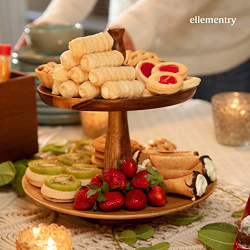Ellementry Sheesham 2 Tier Cake Stand, Round Cup Cake Stand for Fruit & Desserts, Stylish Pizza Stand for Parties, Weddings & Birthday Celebrations - Image 5