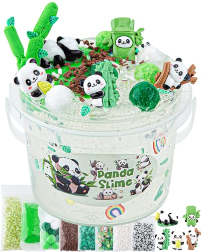 Okaybee 10 FL OZ Panda Clear Slime Bucket Big Slime Kit with Clay Slimes Party Favors for Kids Glimmer Crunchy Slimes Includes 9 Packs of Addins Sensory Experience DIY Toys for Girls and Boys Ages 812 - Image 1