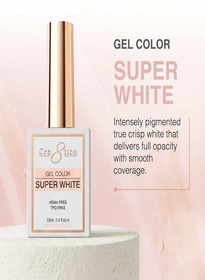 Cre8tion Super White Soak-Off Gel Polish, Highly Pigmented Opaque White for French Tips & Nail Art, HEMA-Free, TPO-Free, 0.3 oz - Image 2
