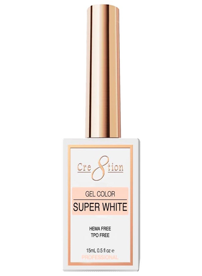 Cre8tion Super White Soak-Off Gel Polish, Highly Pigmented Opaque White for French Tips & Nail Art, HEMA-Free, TPO-Free, 0.3 oz - Image 1