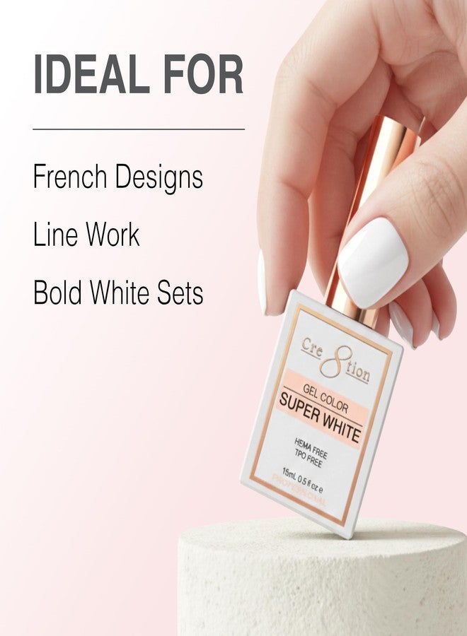 Cre8tion Super White Soak-Off Gel Polish, Highly Pigmented Opaque White for French Tips & Nail Art, HEMA-Free, TPO-Free, 0.3 oz - Image 5