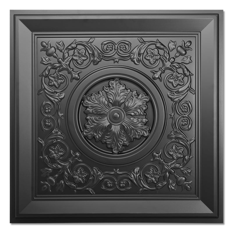 WOWSTAR 12Pack 24x24 Drop Ceiling Tiles Waterproof Glue Up Vintage Style 3D Ceiling Tiles Black