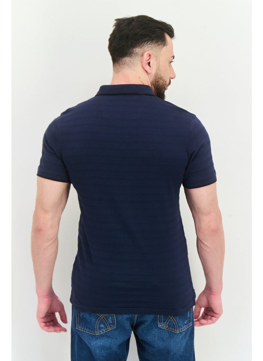Peter Werth Men Regular Fit Short Sleeves Textured Polo Shirt, Navy  - Image 2