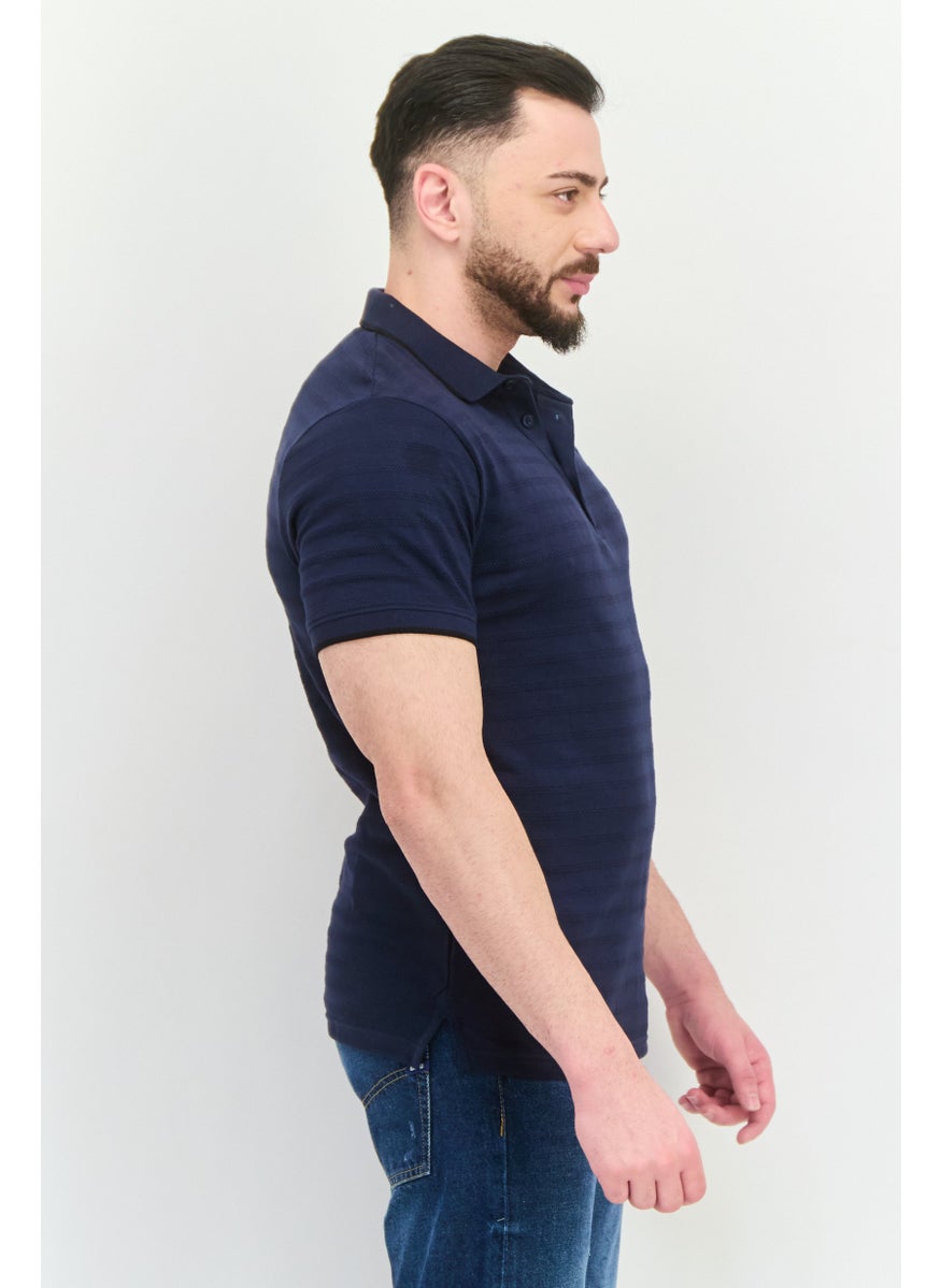 Peter Werth Men Regular Fit Short Sleeves Textured Polo Shirt, Navy  - Image 3