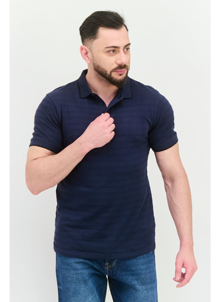 Peter Werth Men Regular Fit Short Sleeves Textured Polo Shirt, Navy  - Image 1