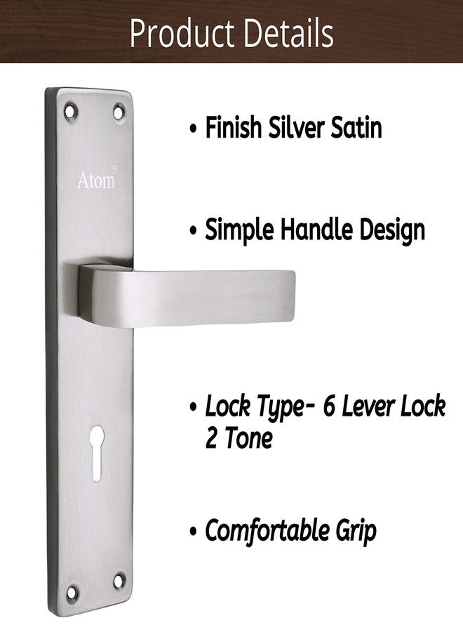 Atom Main Door Mortise Lock with Handle,Bedroom, Bathroom, Silver Satin Antique Finish | 3 Keys | 6 Lever Double Stage Lockset for House Hotel Office(803KY) - Image 4
