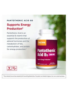 jarrow formulas Pantothenic Acid B5 500 mg Essential B Vitamin Energy & Metabolism Support 100'S  - Image 3