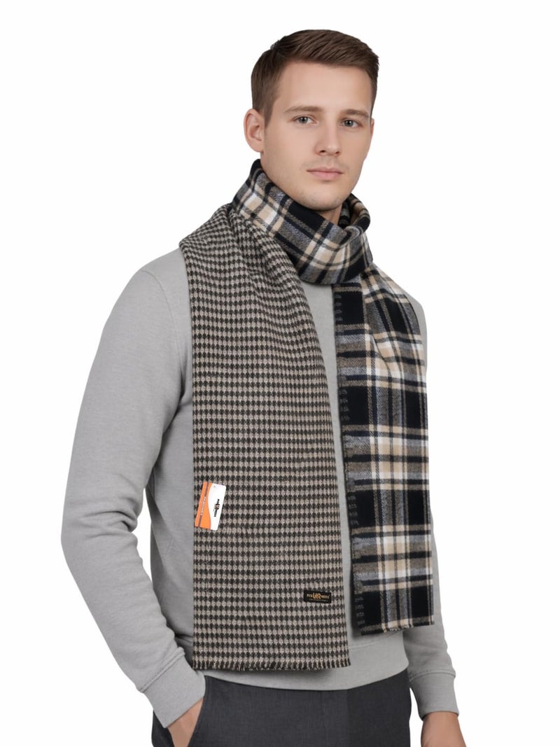 Pick Ur Needs Reversible Winter Muffler for Men | Premium Soft Wool Blend Scarf | Dual-Design Check & Houndstooth Pattern | Warm & Stylish Winter Neck Wrap (Black) - Image 1