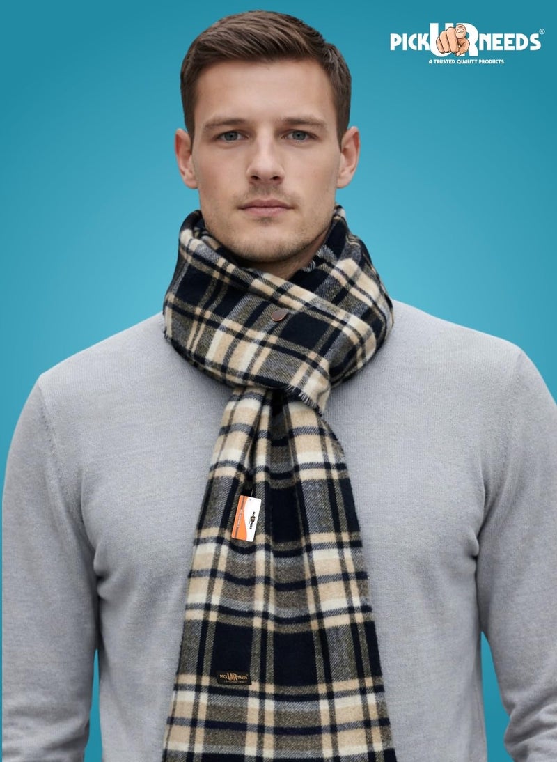 Pick Ur Needs Reversible Winter Muffler for Men | Premium Soft Wool Blend Scarf | Dual-Design Check & Houndstooth Pattern | Warm & Stylish Winter Neck Wrap (Black) - Image 4