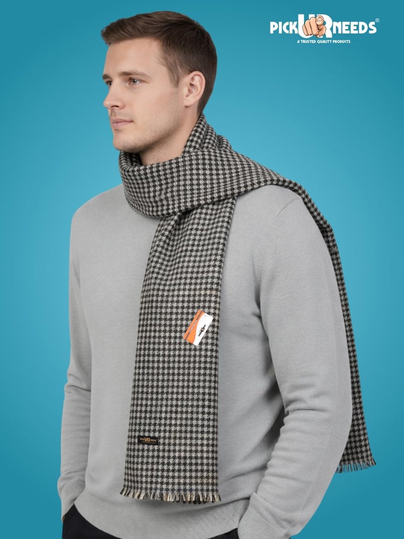 Pick Ur Needs Reversible Winter Muffler for Men | Premium Soft Wool Blend Scarf | Dual-Design Check & Houndstooth Pattern | Warm & Stylish Winter Neck Wrap (Black) - Image 2