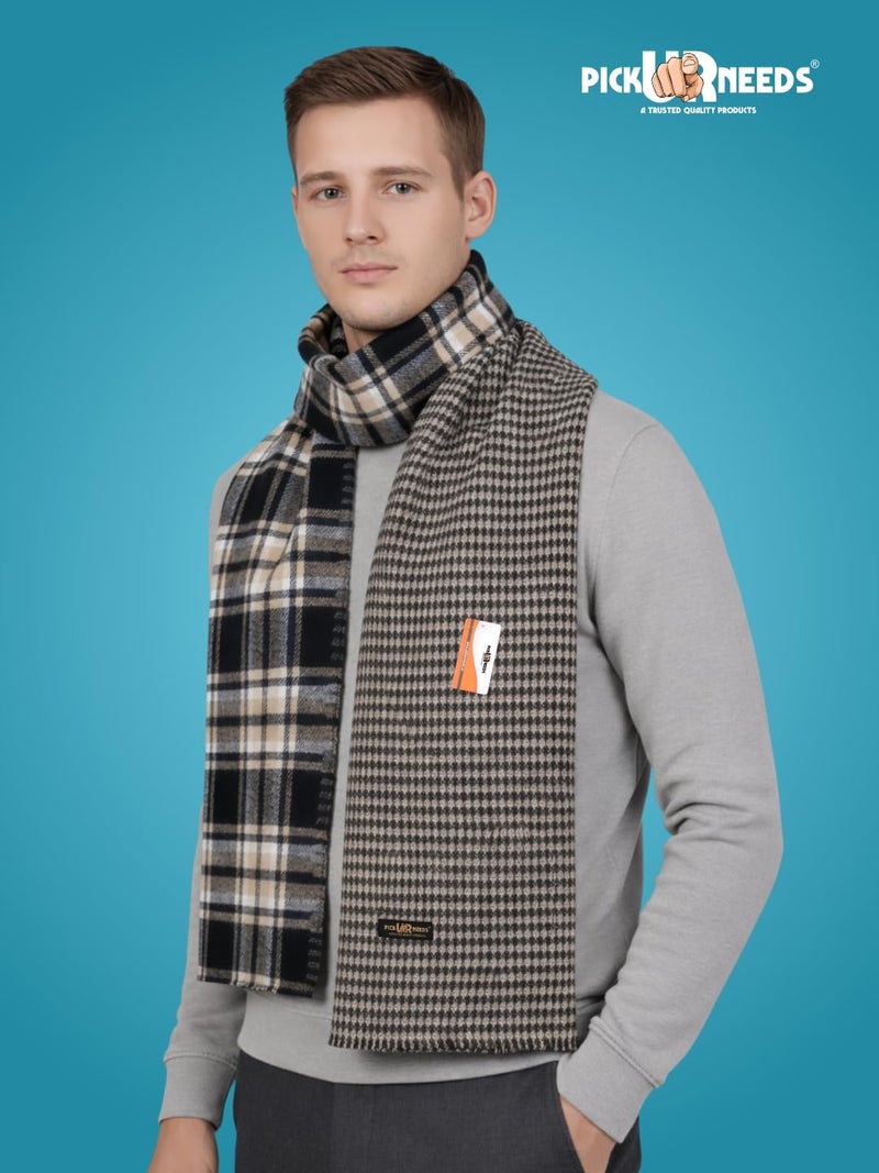 Pick Ur Needs Reversible Winter Muffler for Men | Premium Soft Wool Blend Scarf | Dual-Design Check & Houndstooth Pattern | Warm & Stylish Winter Neck Wrap (Black) - Image 3